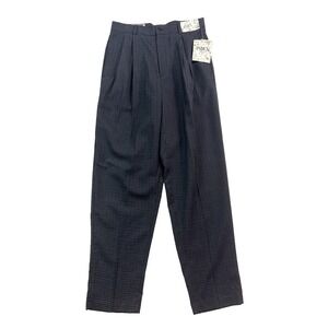 NEW vtg 80s Blue‎ Gray Ginham Check 33x33 Dress Pants Pleated High Waist Relaxed